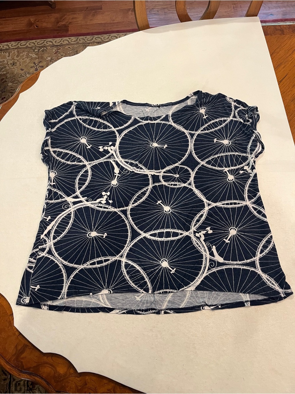 Anthropologie Navy Blue & white unicycle/Bicycle-Print Tee. So cute!